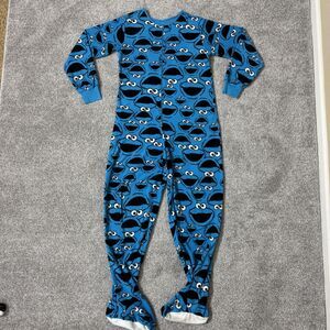 Sesame Street Cookie Monster Pajamas Womens Small Blue Fleece Footed One-piece
